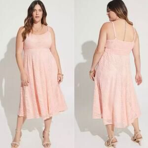 Torrid Midi Lace Skater Dress Peachy Blush Pink Plus Size 2X Coquette Feminine